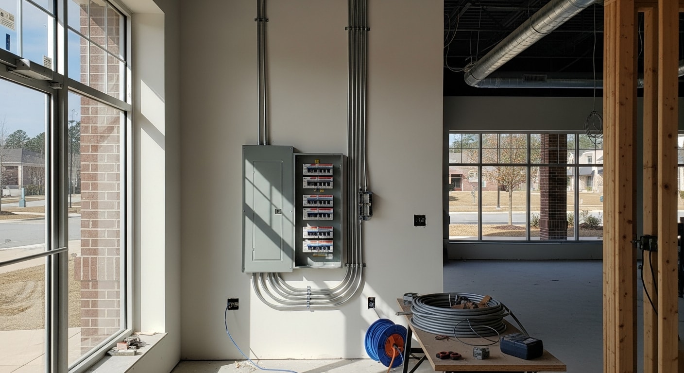Electrician working on new construction rough-in wiring