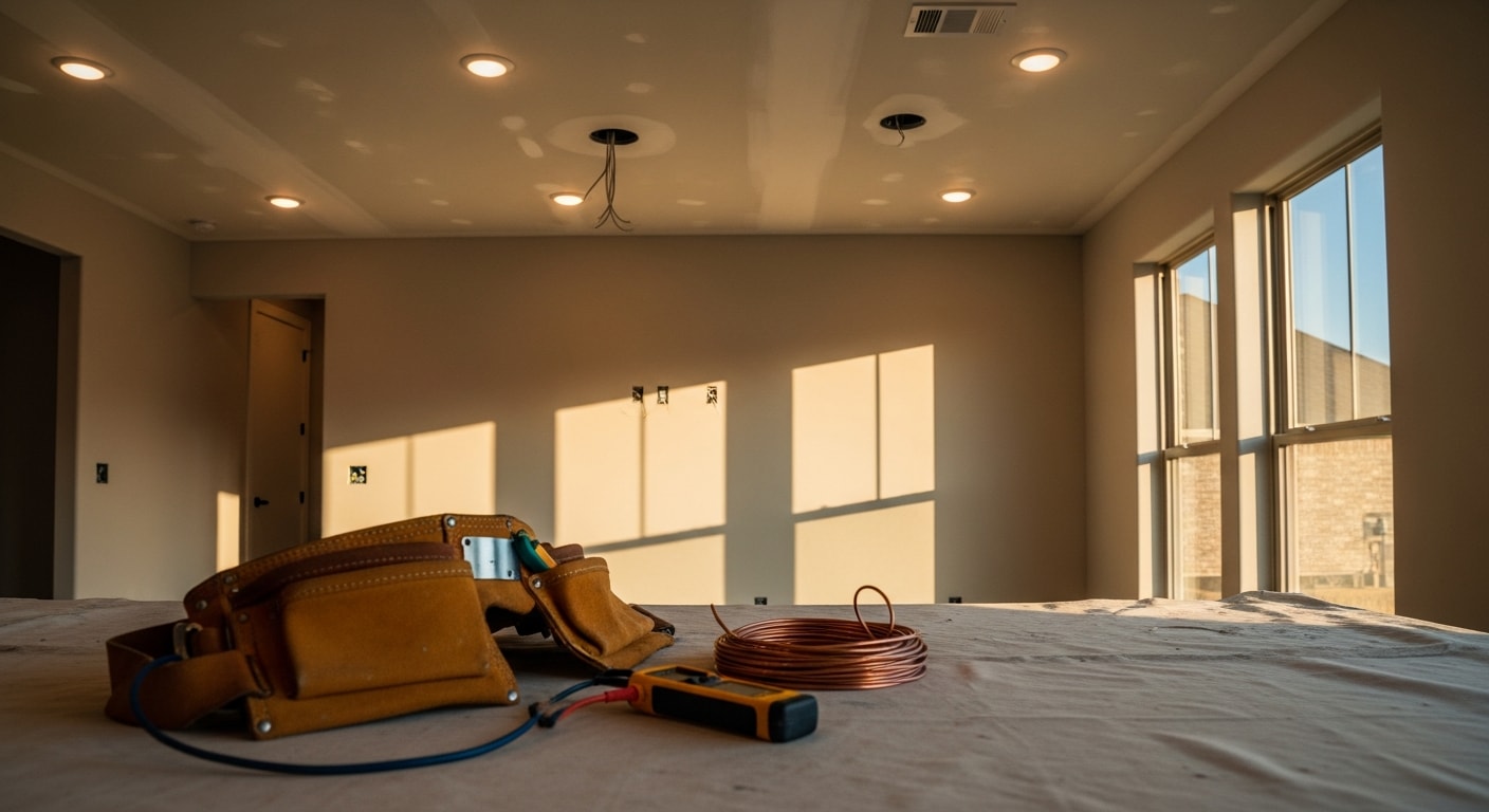 Recessed lighting installed in a modern home ceiling